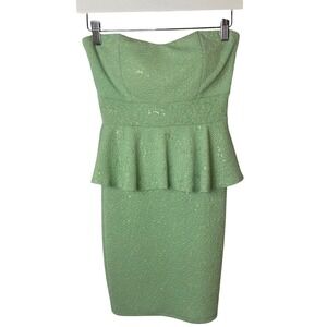 Body Central Green Sequin Peplum Strapless Sheath Dress Size M